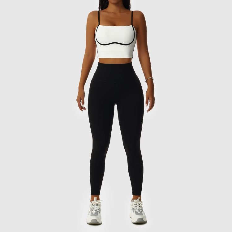 New Arrival Women's Yoga Patchwork Color Contrast Nude Fitness Suit Breathable Exercise Running Fast Drying Sports Yoga Set