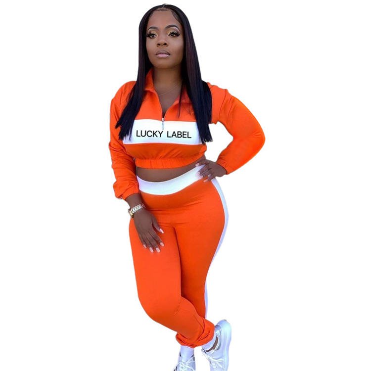 Hot Sale Sportswear letter printing Women's fashion casual hot style monogrammed zipper two-piece suit