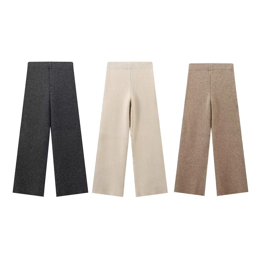 PB&ZA set woman 2 pieces 2024 Five-button vertical bar set Fashion Vintage Long Sleeve Sweater Vents Female + Pants Women's suit