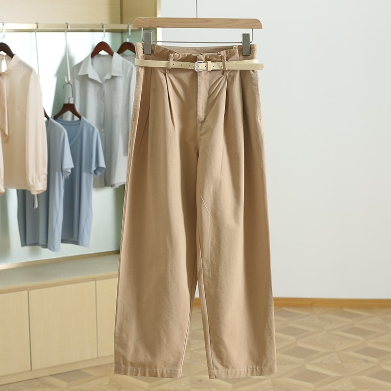 Women's Candy Color Suit Trousers with Belt Solid Color Office Lady Business Ninth Pants Casual Ankle Pants