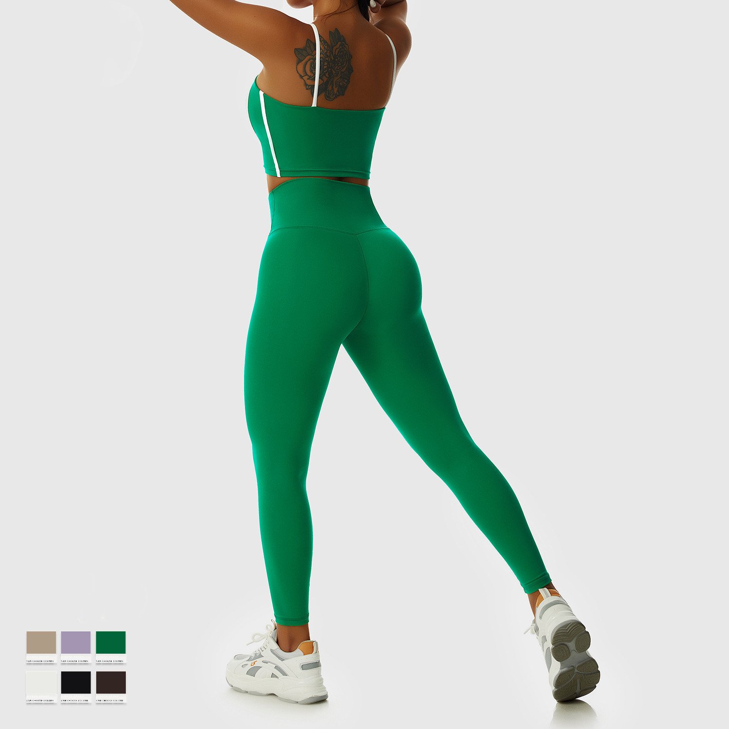 YHT New Colour Clash Nude Feel Fitness Suit Active Wear Workout Gym Quick Dry Yoga Set Women