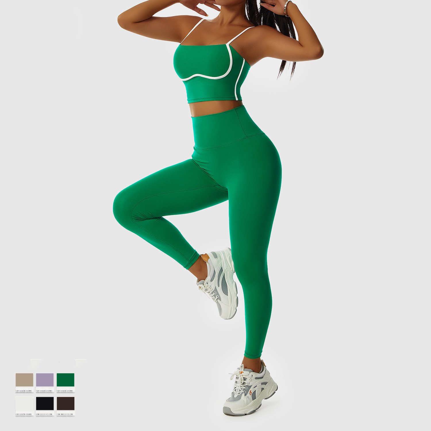 YHT New Colour Clash Nude Feel Fitness Suit Active Wear Workout Gym Quick Dry Yoga Set Women