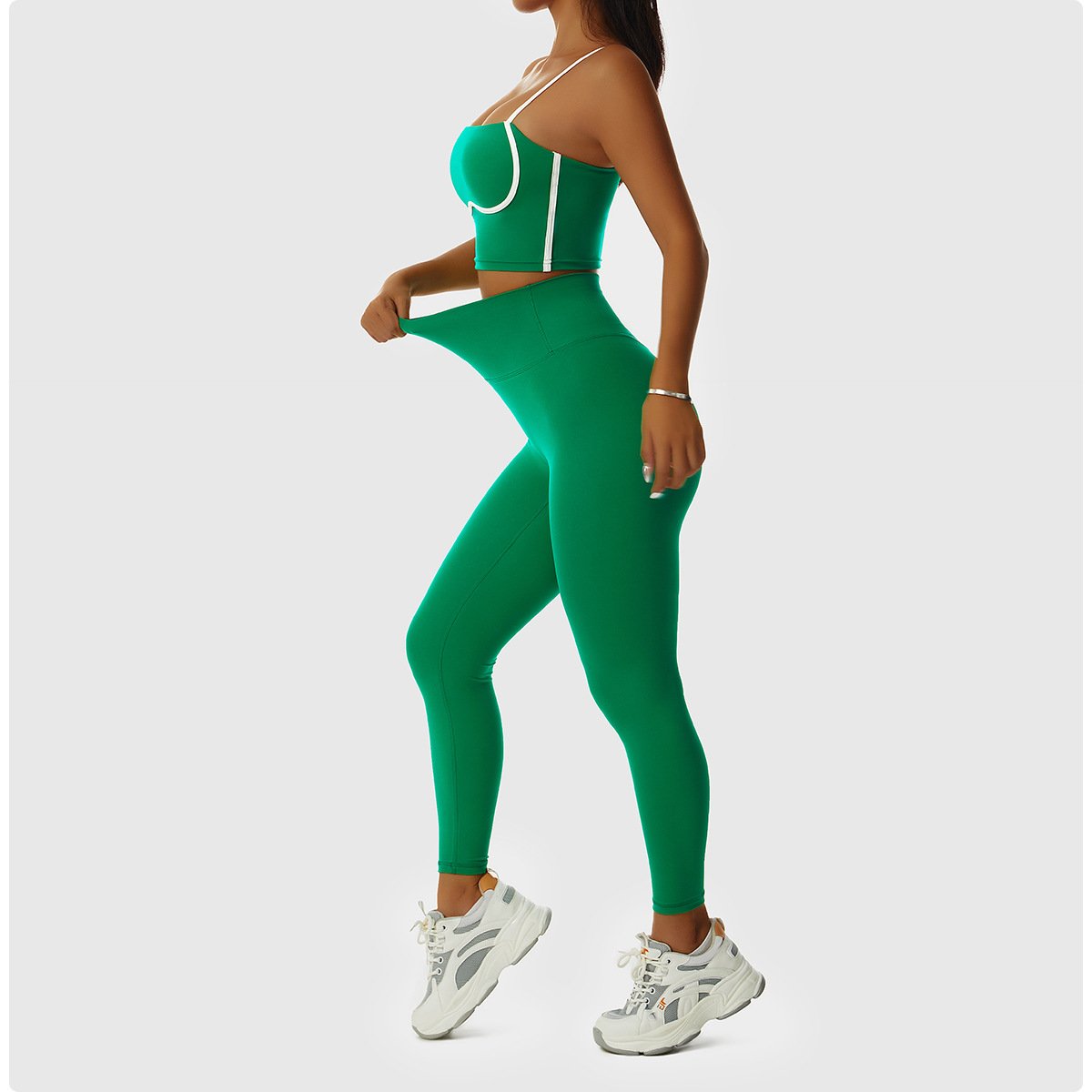 YHT New Colour Clash Nude Feel Fitness Suit Active Wear Workout Gym Quick Dry Yoga Set Women