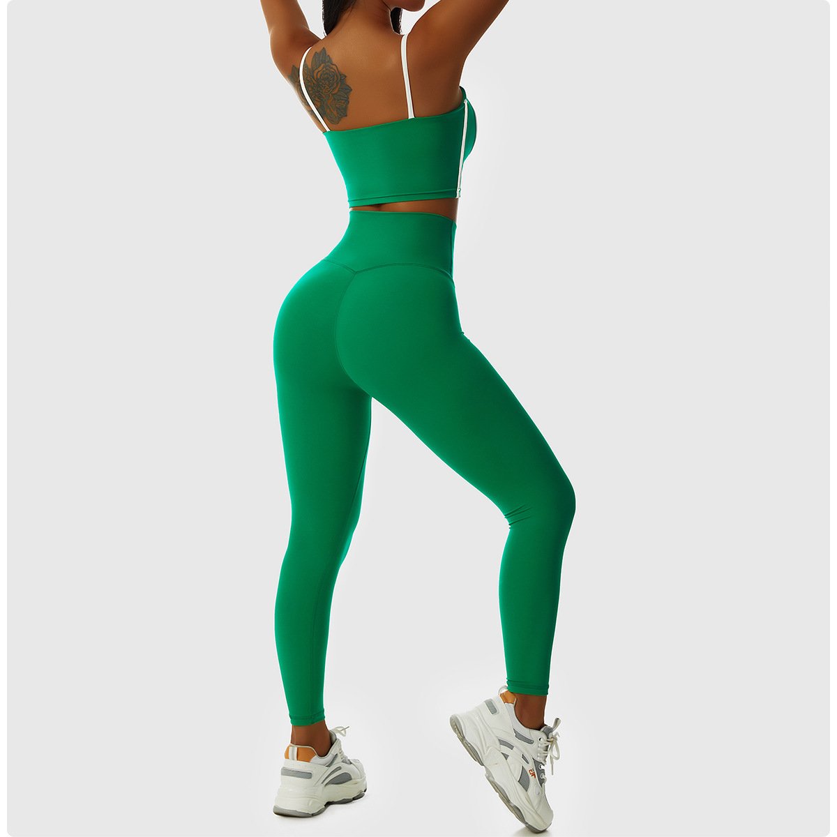 YHT New Colour Clash Nude Feel Fitness Suit Active Wear Workout Gym Quick Dry Yoga Set Women