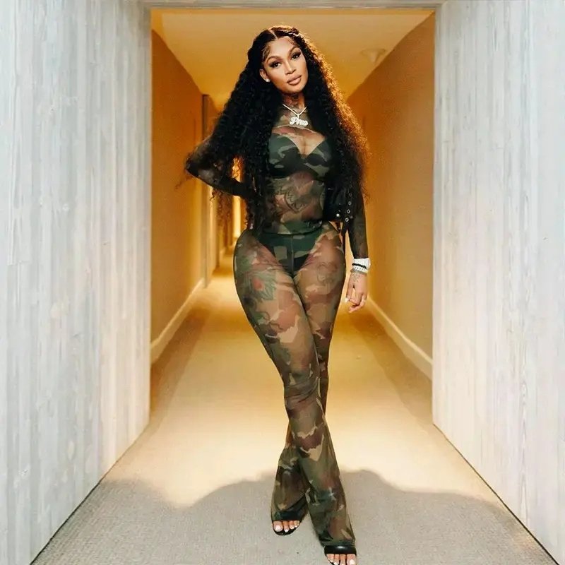 2023 Spring and Summer women tracksuit blouse new mesh top tight trousers fashion casual set lounge wear sets