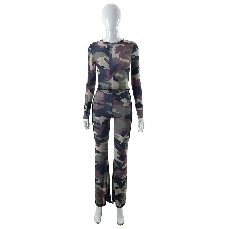 2023 Spring and Summer women tracksuit blouse new mesh top tight trousers fashion casual set lounge wear sets