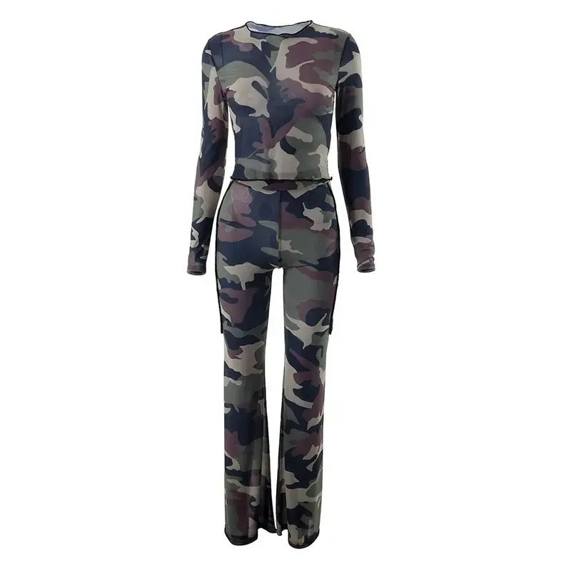 2023 Spring and Summer women tracksuit blouse new mesh top tight trousers fashion casual set lounge wear sets