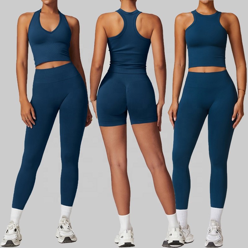 Private Label Women's Ribbed Seamless Yoga Sets 5 pcs Free Matching Workout Outfits Stretchy Sports Apparel Gym Fitness Set