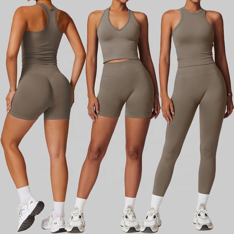 Private Label Women's Ribbed Seamless Yoga Sets 5 pcs Free Matching Workout Outfits Stretchy Sports Apparel Gym Fitness Set