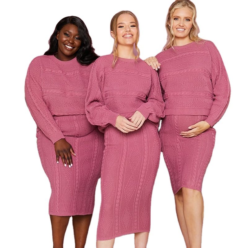 custom clothing Women's Knitted skirt Women Sweater 2 Piece Set