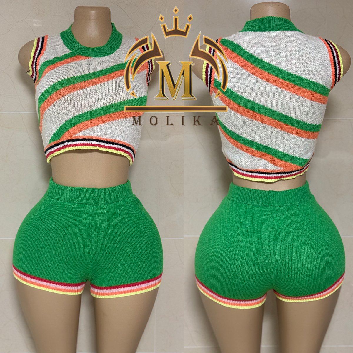 Trendy Women's 2 Piece Outfits Striped Sleeveless Crop Top & Shorts Set Casual Streetwear Two Piece Shorts Sets Women Clothing