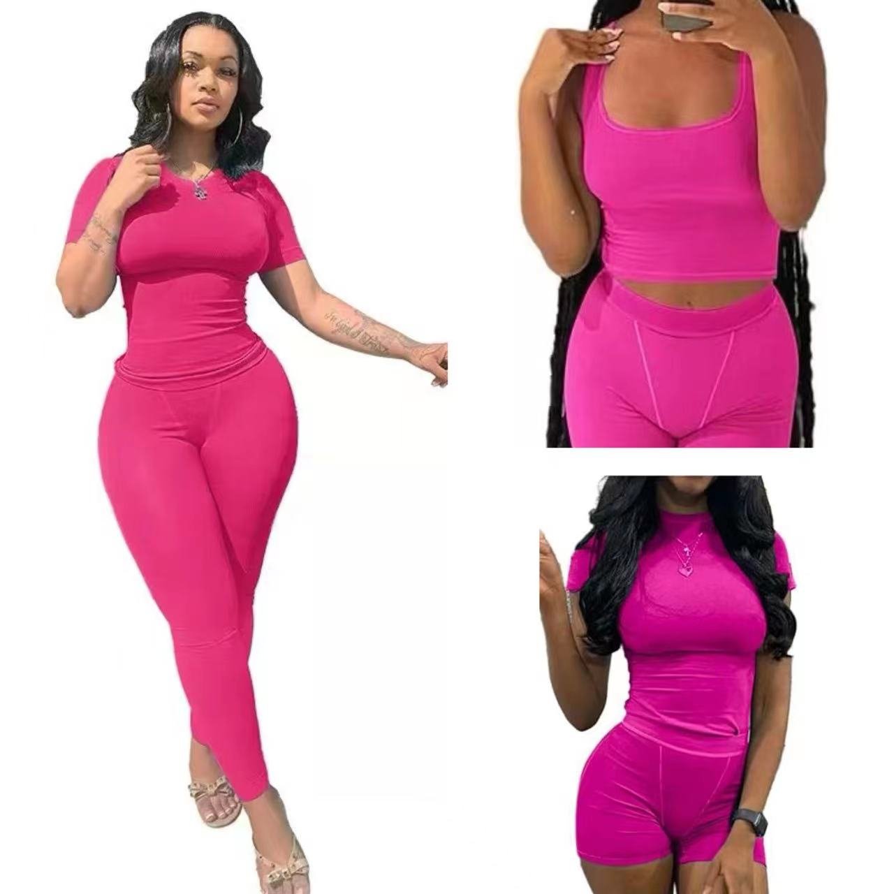 women's Spring bulk hot pink t shirt pants legging 2 two piece lounge wear dupe loungewear summer set for women clothing outfit