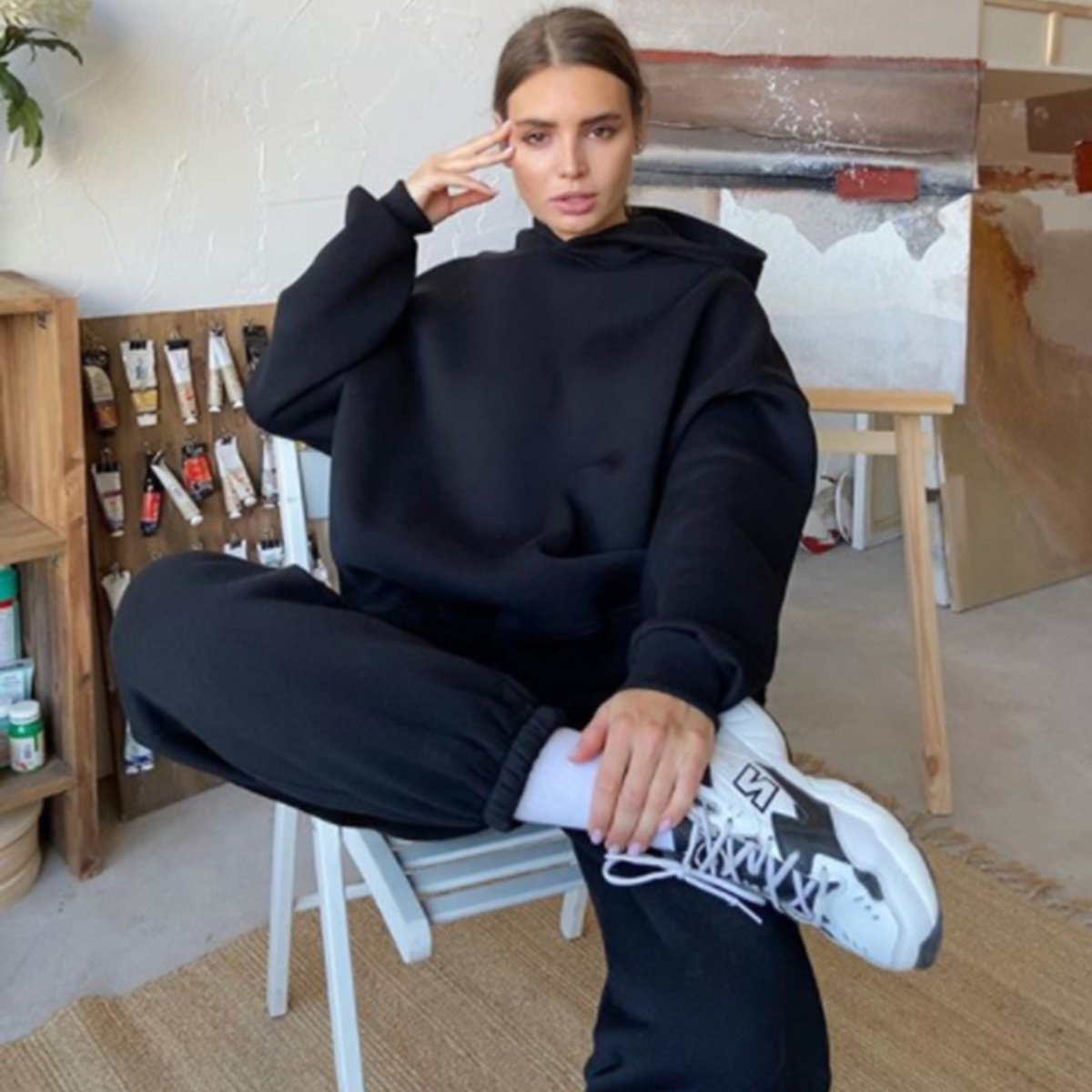 New Custom Solid Color Outdoor Gym Thickened Sports Leisure 2 Pieces Hoodie Trousers Women Sweatpants Set Sportswear