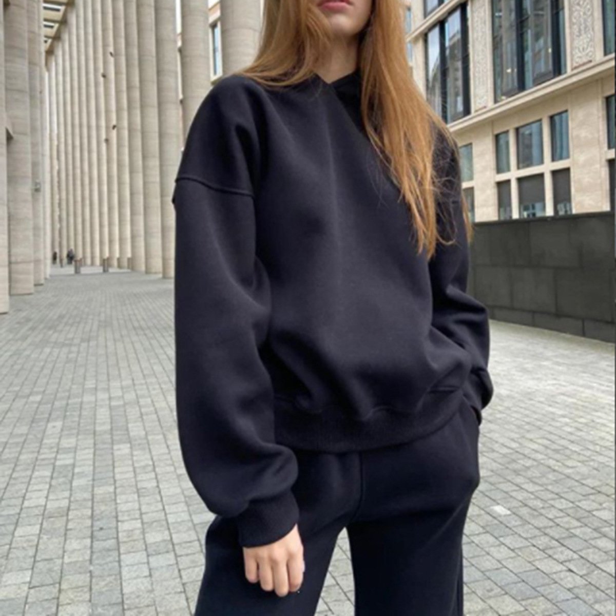 New Custom Solid Color Outdoor Gym Thickened Sports Leisure 2 Pieces Hoodie Trousers Women Sweatpants Set Sportswear