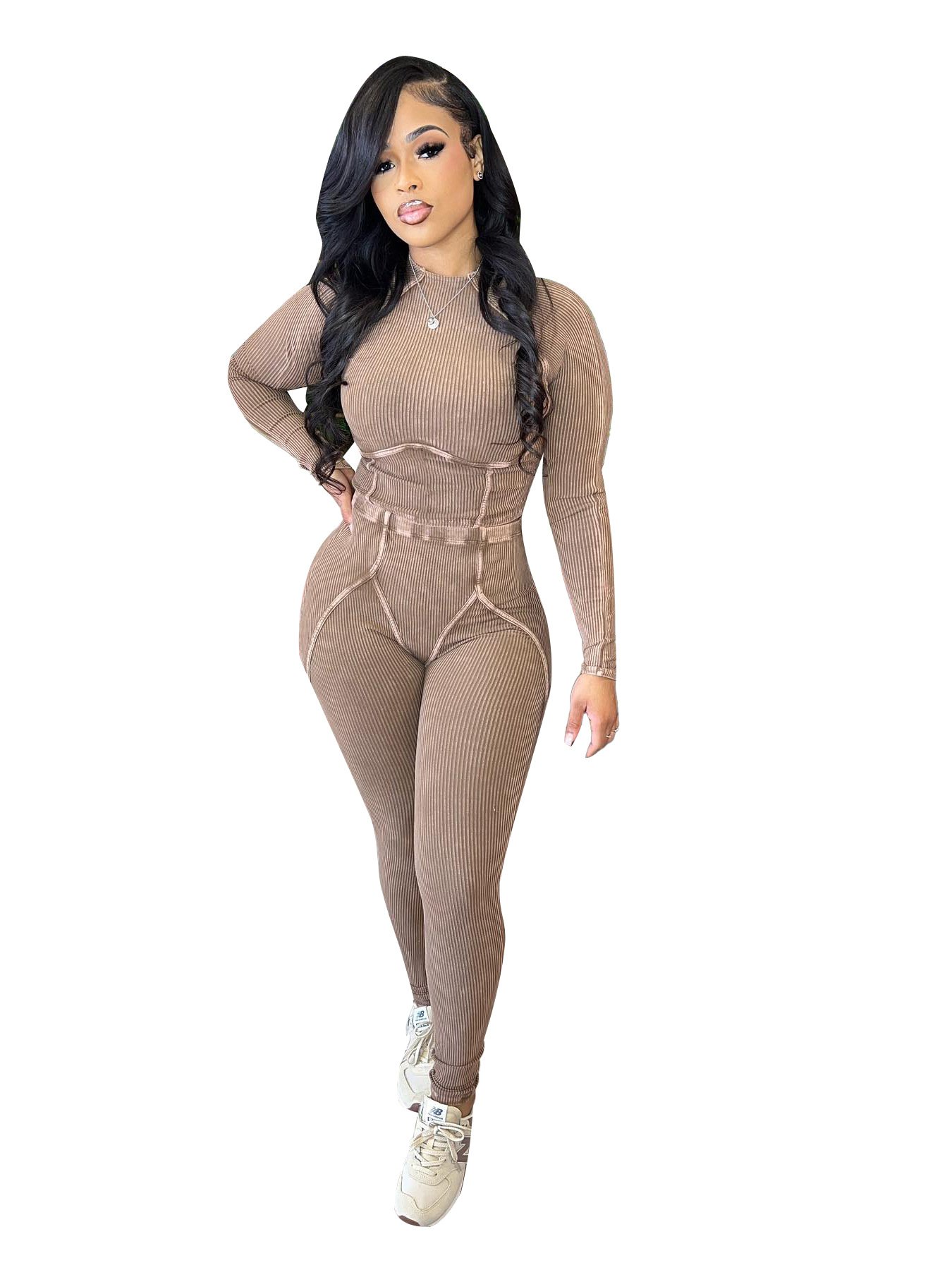 High Waist Cotton Thread Tracksuits Custom Logo Washed Fit Lounge Wear Sets Women Sports Ribbed Yoga Sets Fitness Women'S Sets