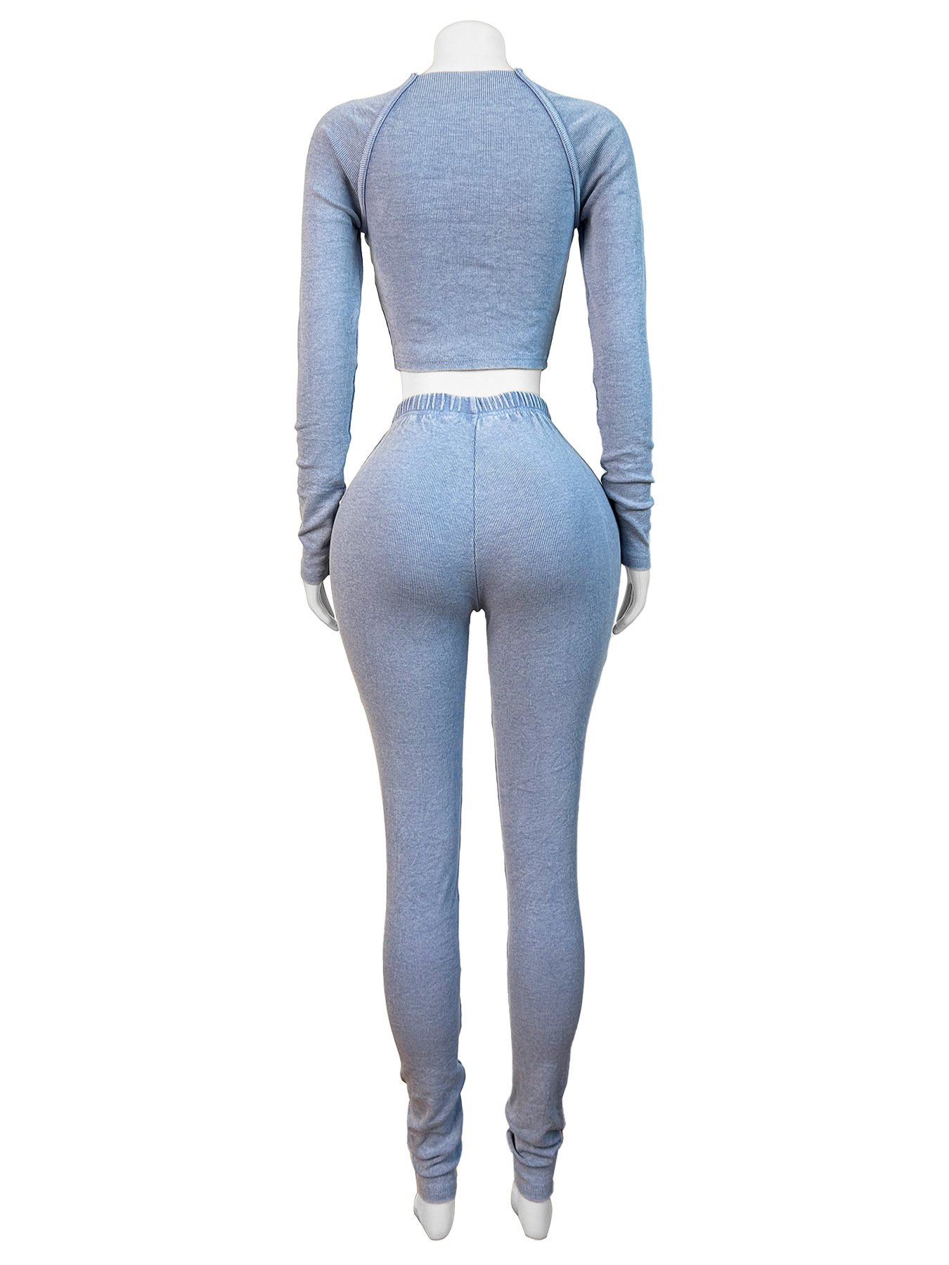 High Waist Cotton Thread Tracksuits Custom Logo Washed Fit Lounge Wear Sets Women Sports Ribbed Yoga Sets Fitness Women'S Sets
