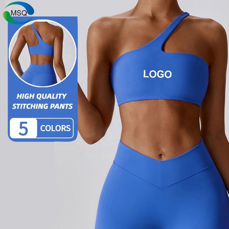 Custom Athletic Wear Women Yoga Set One Shoulder Sports Bra Active Wear V Waist Leggings Women Workout Set Gym Fitness Sets