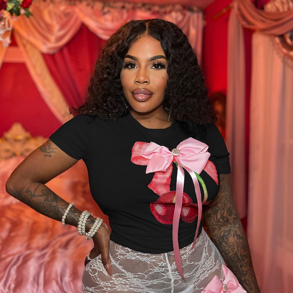 Peeqi silk butterfly t shirt crop tops and bubble mini skirt and bow hairpin casual elegant streetwear Sexy 3 piece women's set