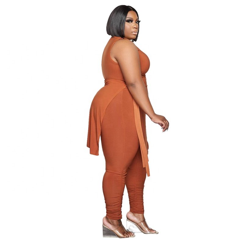 2022 Summer New Arrivals Side Split Sleeveless T Shirt And Stacked Pants Plus Size Women's Sets