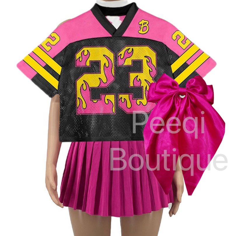 Peeqi Y2K loungewear Jersey oversized T-shirt and pleated mini skirt and Bow 3 Piece Set outfits casual streetwear women lady