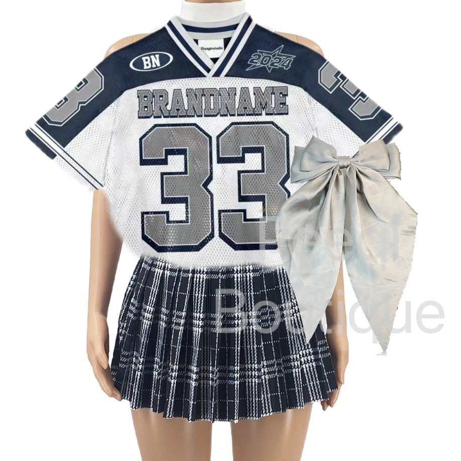 Peeqi Y2K loungewear Jersey oversized T-shirt and pleated mini skirt and Bow 3 Piece Set outfits casual streetwear women lady