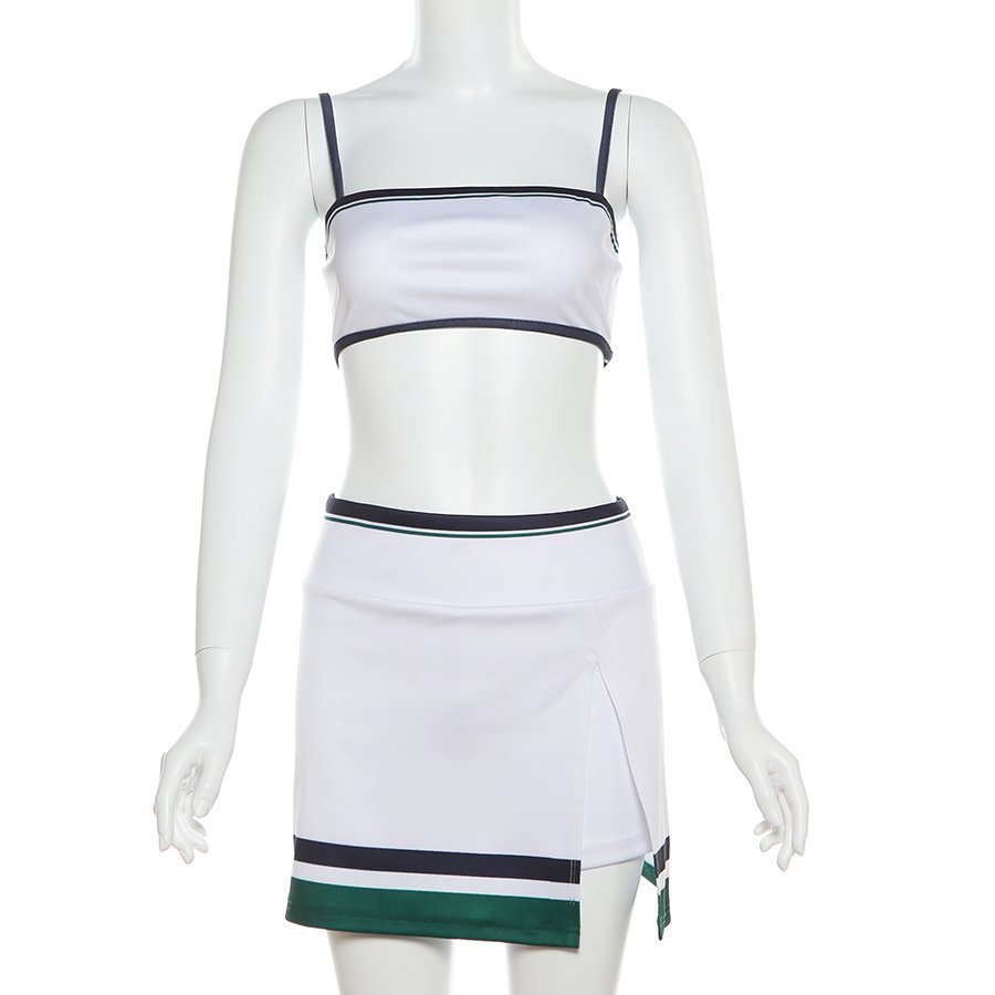 Kliou K24S46163 Summer beach wear Skirts Sets Ctop Tops +Split Skirt 2 Piece Set Women Sexy Women's Set
