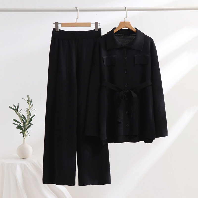 Boutique Wholesale 2024 Autumn New Fashionable Loose Long Sleeved Pullover Sweater High Waist Wide Leg Pants Women's Set
