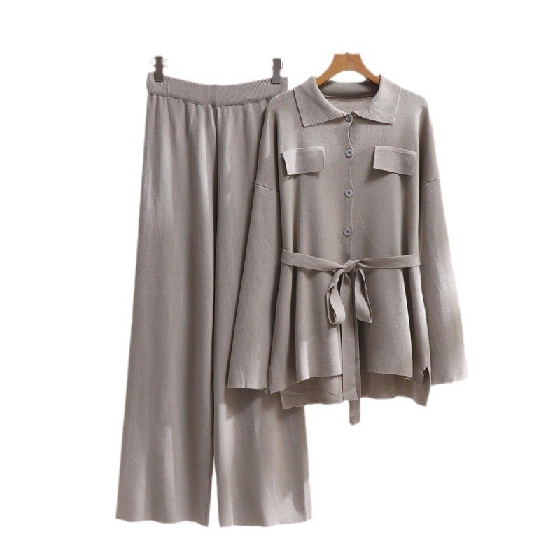 Boutique Wholesale 2024 Autumn New Fashionable Loose Long Sleeved Pullover Sweater High Waist Wide Leg Pants Women's Set