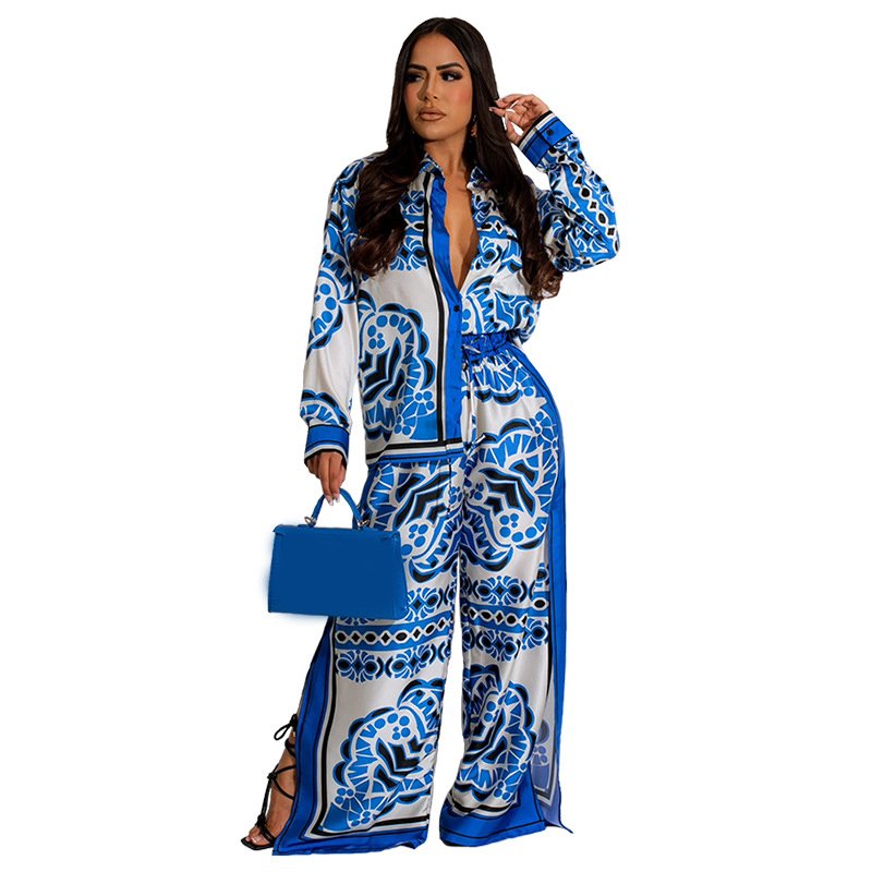 Fall Women's Elegant Street Wear Fashion Personality Printing Loose Shirt and Pant Matching Suit Women 2 Piece Set
