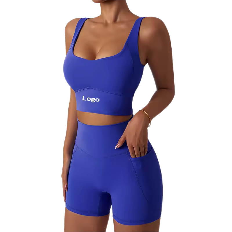 Custom Logo Side Pockets Fitness Wear Gym Sportswear Girls 2 Pieces Yoga Sets For Women