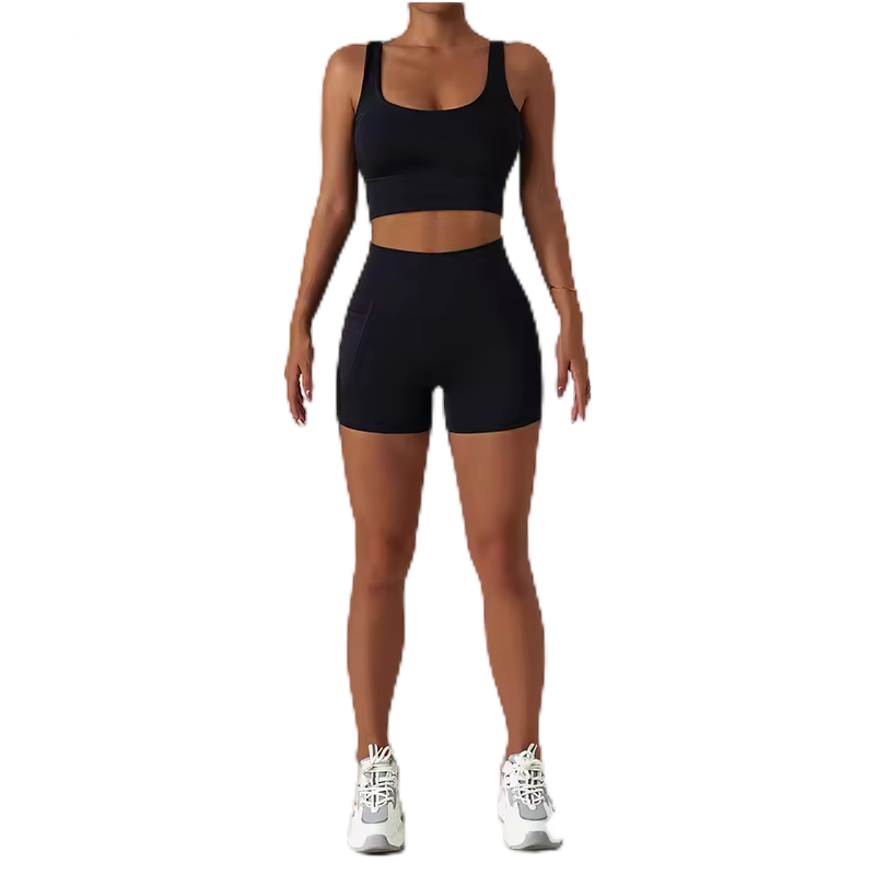 Custom Logo Side Pockets Fitness Wear Gym Sportswear Girls 2 Pieces Yoga Sets For Women