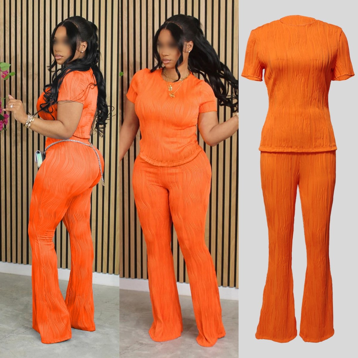 T122 Wholesale Summer Women's Two Piece Pants Set Wavy Striped Short Sleeve Top Trousers Suit Plus Size Set For Women