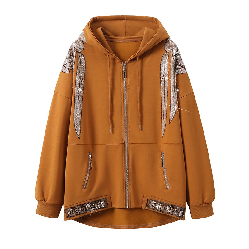 Fashion Adjustable Zipper Custom Long Sleeve Women's Suits Jogger Tracksuit Rhinestone Hoodie Set