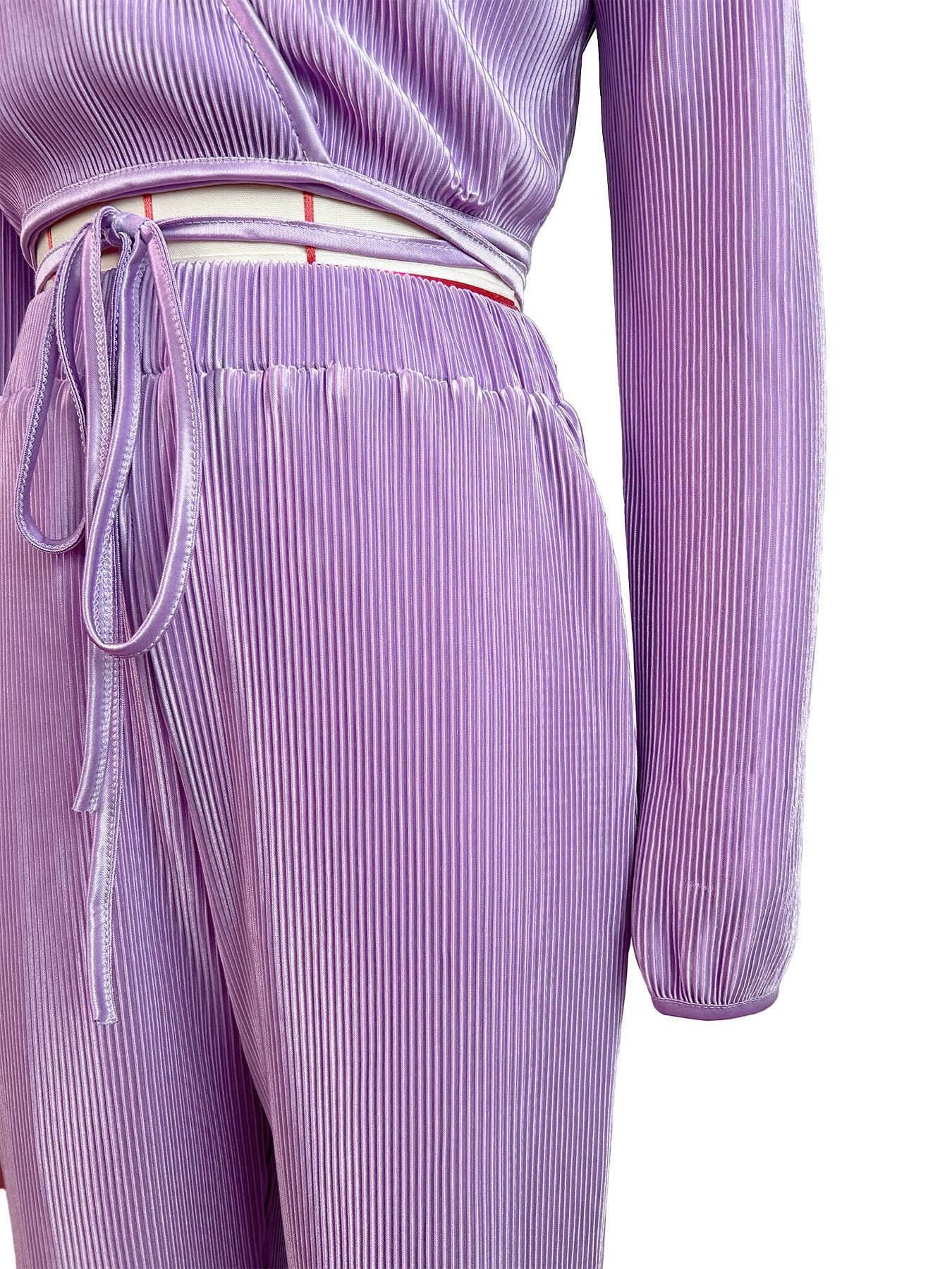 2024 Fall New Women Clothes Set Sexy V Neck Lace Up Long Sleeve Crop Tops + Wide Leg Pant Casual Two Piece Set For Women