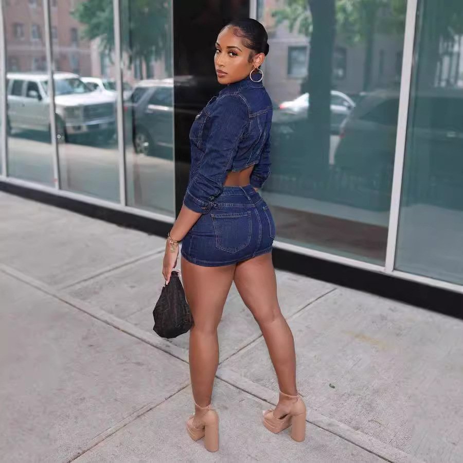 New Women's Denim Skirt Sets Crop Jacket And Shorts Matching 2 Piece Lady Leisure Two Piece Jeans Shorts Women Denim Skirt Sets