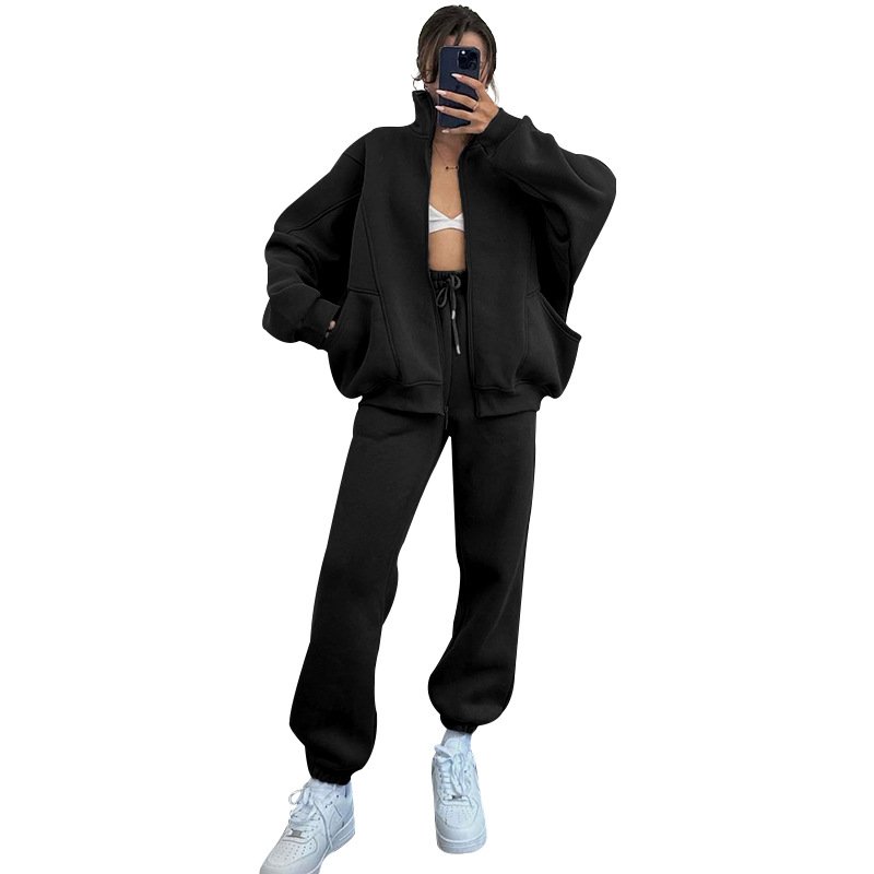 Manufacturer Autumn Winter Plain Sports Gym Two Piece Custom Embroidery Logo Plus Size Tracksuits Sexy Two Piece Women'S Sets