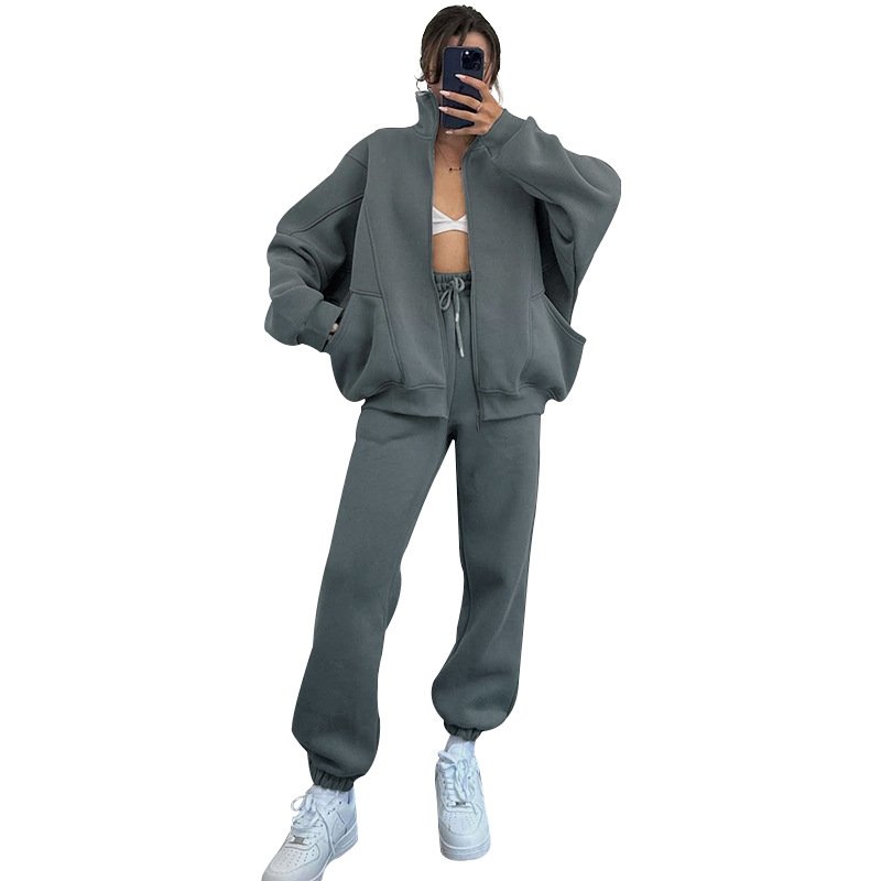 Manufacturer Autumn Winter Plain Sports Gym Two Piece Custom Embroidery Logo Plus Size Tracksuits Sexy Two Piece Women'S Sets