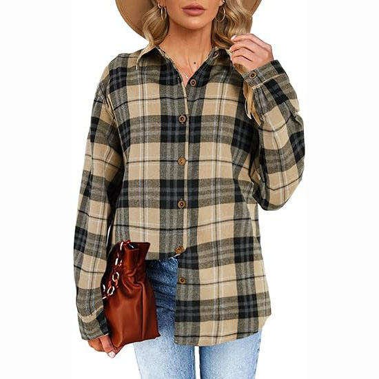 Women's Vintage Plaid Shirts Button-Down Flannel Tops 100% Cotton Poplin Blouse Lace Decoration Available Plus Sizes Front Back