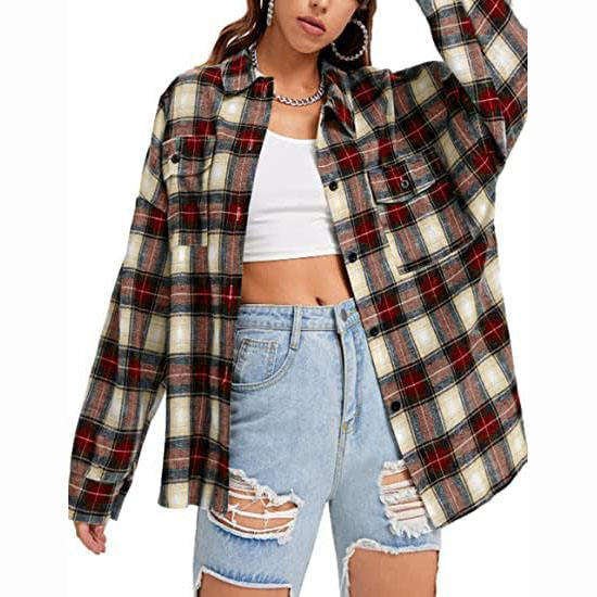 Women's Vintage Plaid Shirts Button-Down Flannel Tops 100% Cotton Poplin Blouse Lace Decoration Available Plus Sizes Front Back