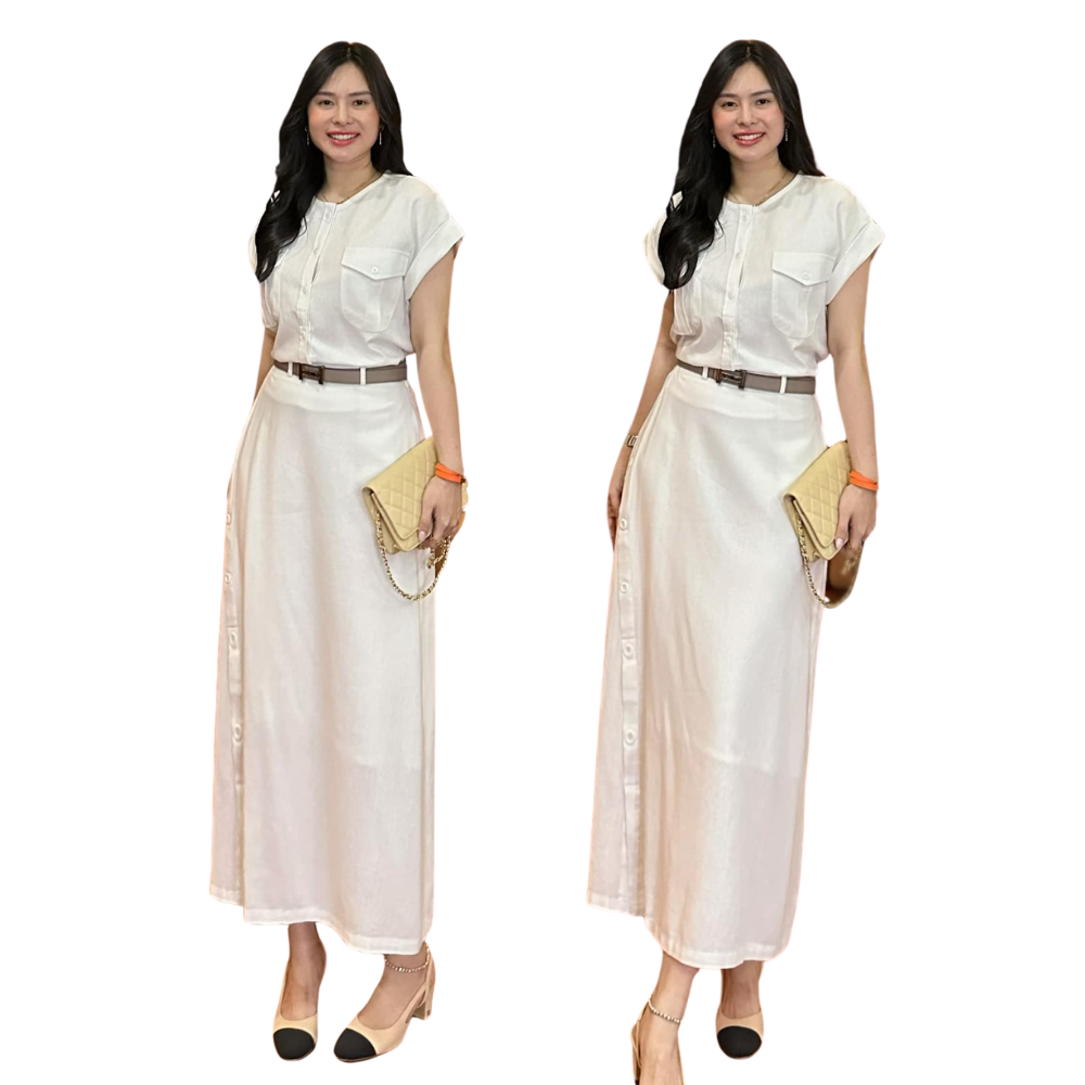 Elegant Women's Set From High-End Linen Fabric T-Shirt And Long Skirt in Set Women's Suits Women's Clothing OEM ODM HB08