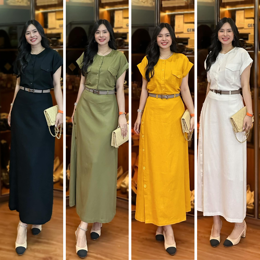 Elegant Women's Set From High-End Linen Fabric T-Shirt And Long Skirt in Set Women's Suits Women's Clothing OEM ODM HB08