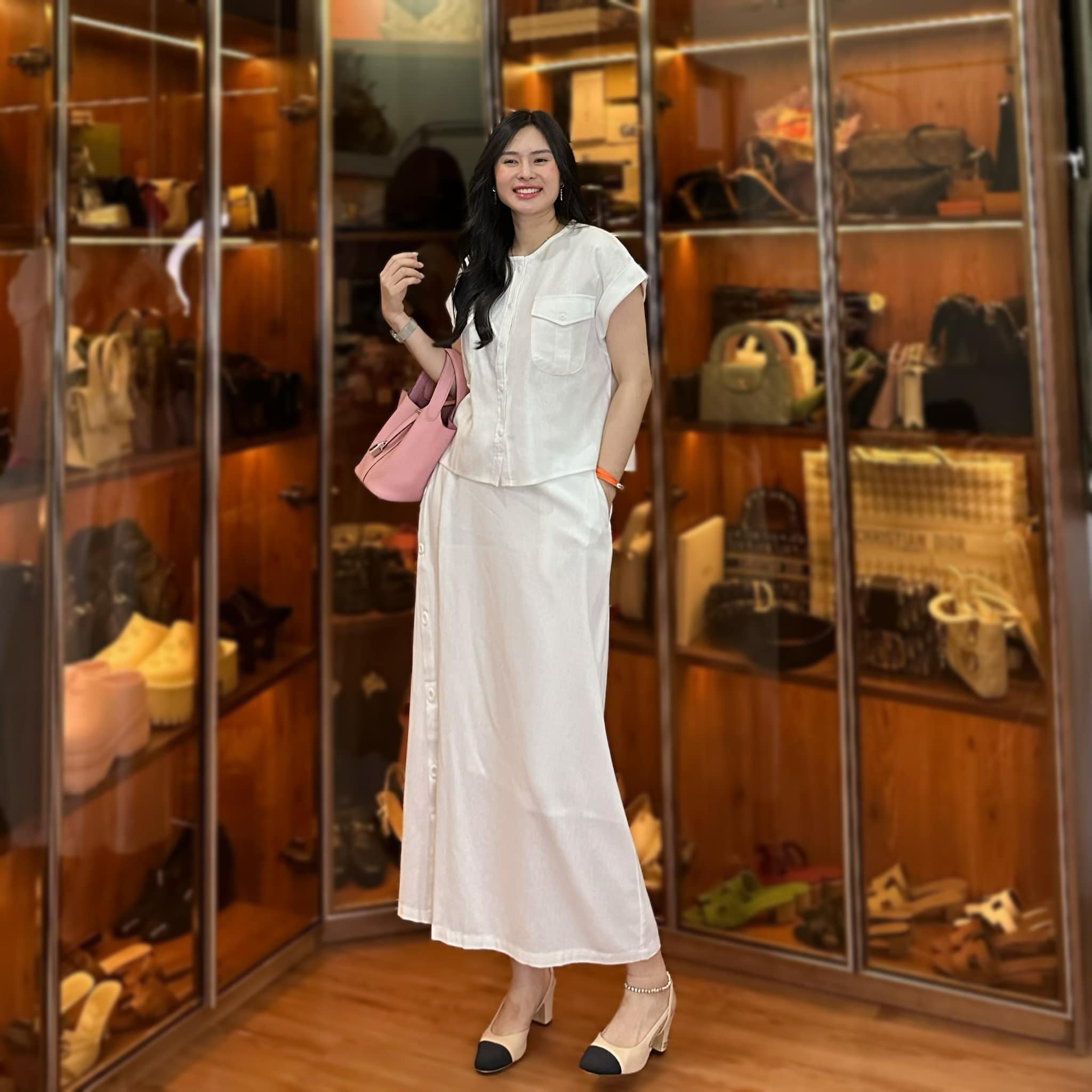 Elegant Women's Set From High-End Linen Fabric T-Shirt And Long Skirt in Set Women's Suits Women's Clothing OEM ODM HB08