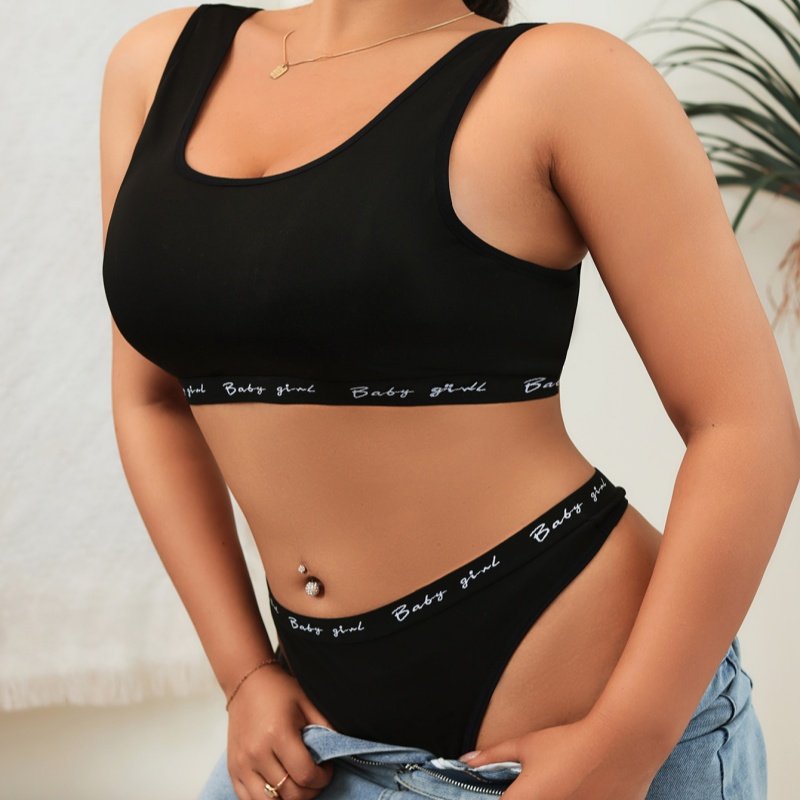 Wholesale Soft High Elastic Round Neck Solid Cotton Sports Tank Top Underwear Mid-rise Panty Plus Size Women's Sets