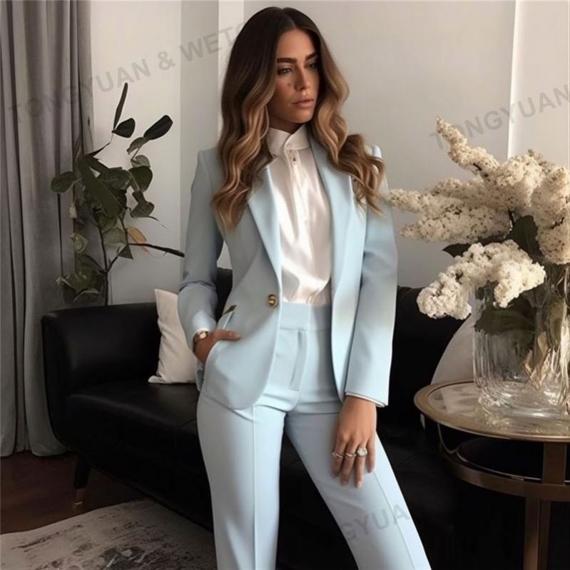 Collar Long Sleeve Trousers 2 Piece Set Blazer Fashion Blazer Pantsuit Simple Solid Color Suit Women's Office Suit