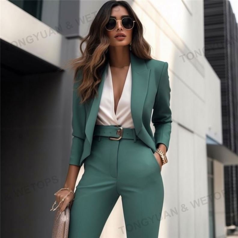 Collar Long Sleeve Trousers 2 Piece Set Blazer Fashion Blazer Pantsuit Simple Solid Color Suit Women's Office Suit