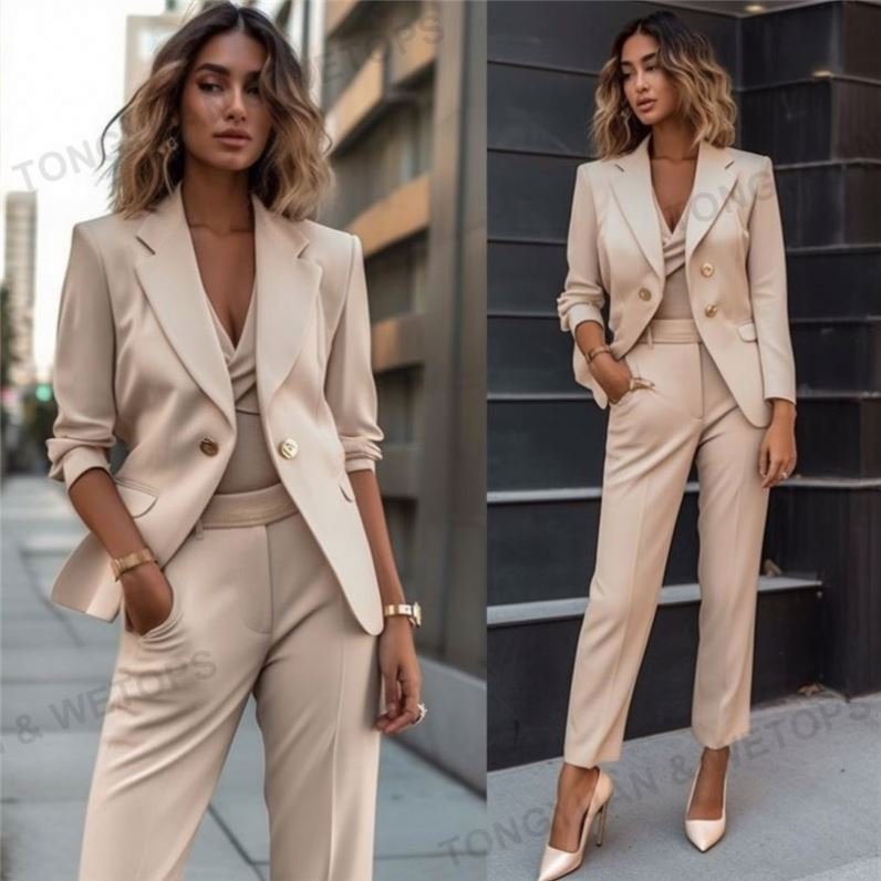 Collar Long Sleeve Trousers 2 Piece Set Blazer Fashion Blazer Pantsuit Simple Solid Color Suit Women's Office Suit