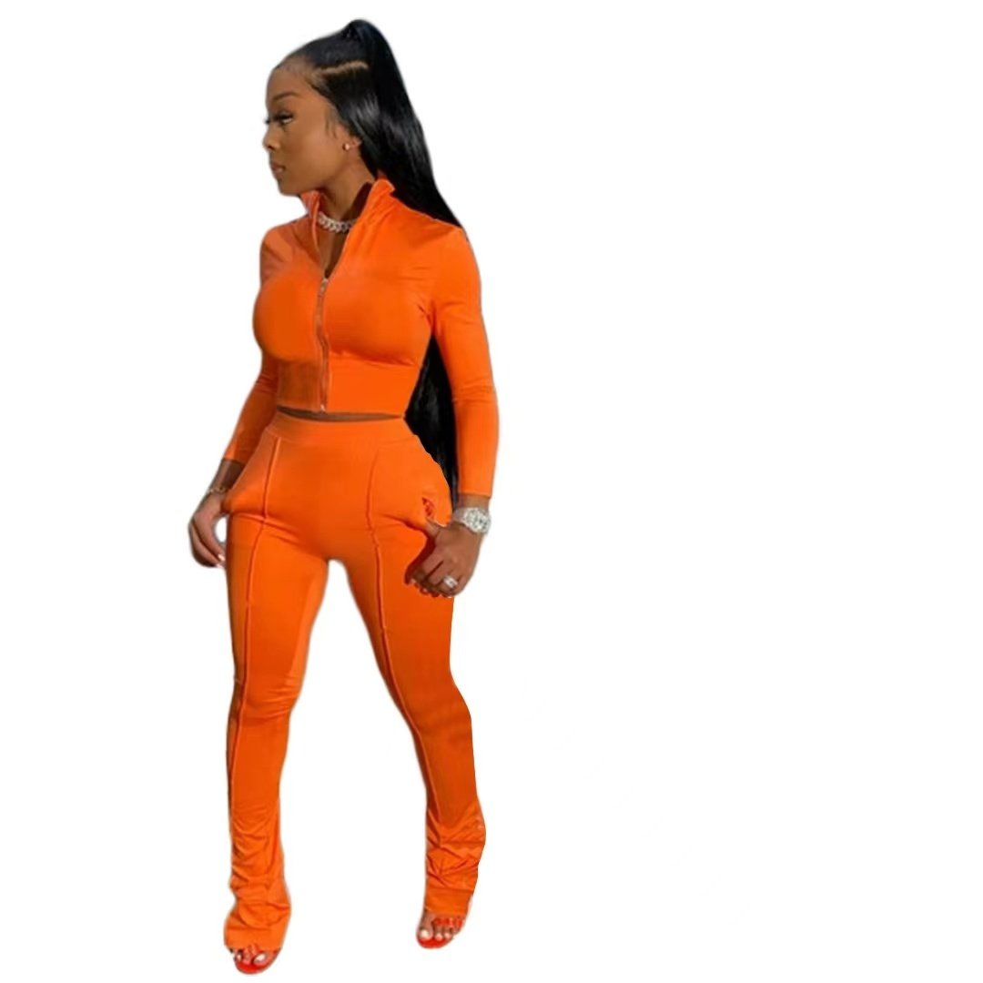 Conyson Latest Fashion Custom Logo Polyester Plus Size With Pockets Stripes Solid Color 2 Piece Outfit Suits Set For Women