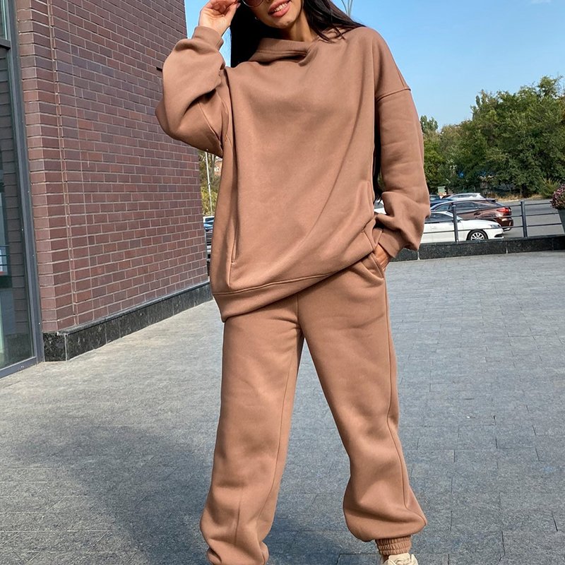 Fashion Girl Custom Printing Logo Solid Color Tracksuits Two Piece Jogger 2 Piece Set Plus Size Soccer Outfits Winter Women Sets
