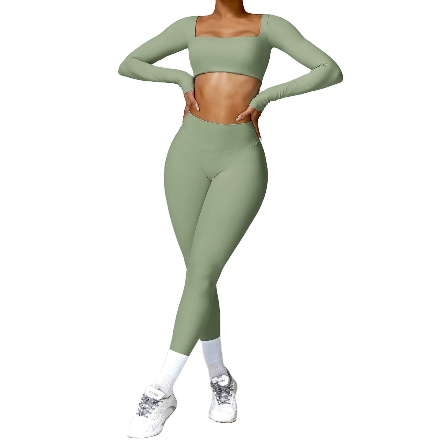 New Yoga Set 2 PCS Women Gym Long Sleeve Seamless Sportswear Workout Clothes