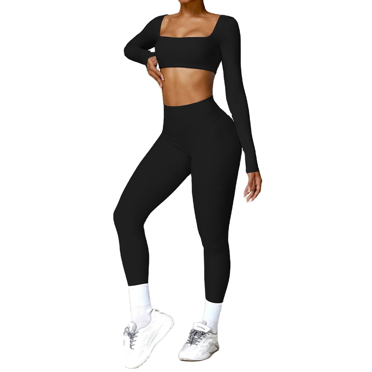 New Yoga Set 2 PCS Women Gym Long Sleeve Seamless Sportswear Workout Clothes